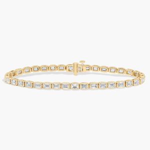 14K White <b>Gold</b> Emerald Cut Lab Grown Diamond Bezel <b>Set</b> Tennis Bracelet IGI Certified Luxury Gift Jewelry for Women - Product Image 1