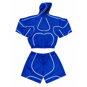 Ensemble coupe-vent réfléchissant personnalisé avec logo, unisexe, à capuche, imperméable, survêtement pour homme, veste et short 2 pièces, streetwear, jogging - Product Image 1
