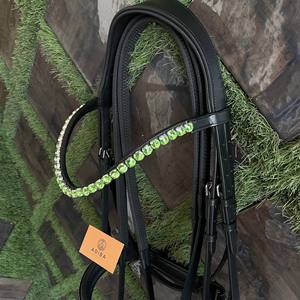 Bridon de luxe en cuir anatomique pour cheval, frontale en cristal vert, nezette en crocodile, dressage, personnalisé OEM ADIBA OVERSEAS - Product Image 3