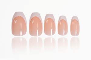Uñas Postizas Elegantes con Diseño de Almendra, Punta Francesa Clásica, Color Nude Natural con Estampado Dorado, Material ABS, Longitud Media, Larga Duración, Marca Privada - Product Image 3