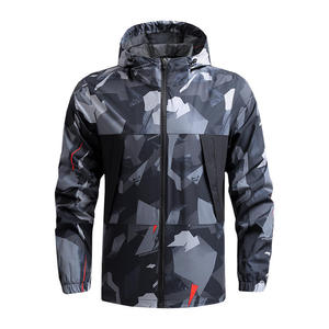<b>Men's</b> Hooded Sport <b>Jacket</b> Geometric Print Waterproof PU Coated Polyester Autumn Outdoor Wear Zipper Closure Regular Fit - Product Image 4