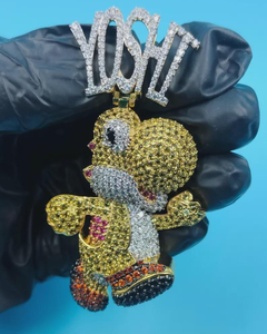 Yoshi Cartoon Buchstaben-Anhänger 925 Silber 18K Vergoldet Moissanit Runder Brillantschliff Krappenfassung Hip-Hop Charm Geschenk für Männer - Product Image 6