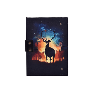 Cuaderno de papel A5 con diseño de ciervo, bosque y cielo nocturno |   Diario de 100 páginas con cierre de metal, cuaderno de escritura, proveedor mayorista al por mayor - Product Image 1