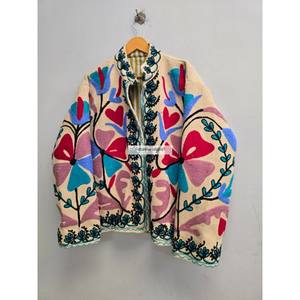 Veste brodée multicolores 100% coton, veste Suzani, tissu en laine Khadi, veste courte unisexe faite à la main - Product Image 4
