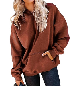 Sweat à capuche oversize pour femme, manches longues, couleur unie, tricoté, respirant, pour l'automne, avec poches, coupe classique, blanc et noir - Product Image 1