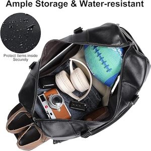 Bolsa de Viaje de Fin de Semana Ecológica de Cuero Genuino con Cierre Personalizado y Correa Desmontable Negra, Tamaño Personalizable - Product Image 5