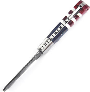 Couteau pliant haut de gamme artisanal en acier Damas, pointe tombante, manche en bois Pakka et résine patriotique, pommelle en acier inoxydable, étui en cuir, EDC - Product Image 4