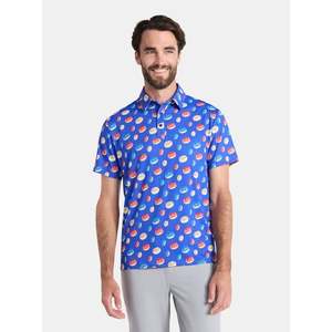 Chemise de golf pour homme à manches courtes en polyester/coton, imprimé à pois bleus, décontractée, respirante, coupe classique, logo sur le devant - Product Image 6