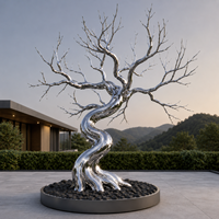 Escultura de Árbol de Metal de Acero Inoxidable Personalizada, Arte Abstracto Cromado para Jardín, Decoración de Lujo para Vestíbulo, Estatua para Patio de Hotel o Villa