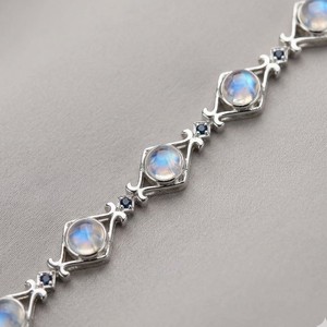 Vintage 925 Sterling Silver Moonstone <b>Bracelet</b> Natural Blue Flash, Handmade <b>Gemstone</b> Jewelry, Elegant Silver Jewelry Gift - Product Image 2