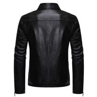 Veste en cuir PU noir pour homme, style motard, col montant, fermeture éclair, coupe ajustée, longueur normale, couleur unie, vêtements d'automne