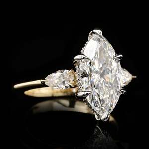 OEM ODM Jewelry Manufacturer Sterling 925 Silver Lab Grown Diamond Marquise Three Stone Ring Vintage Halo Dropshipping Retailers - Product Image 2