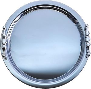 Plateau de service artisanal en acier inoxydable moderne de luxe, finition miroir haute brillance, bordure ornée, plateau de présentation alimentaire - Product Image 1
