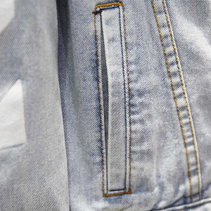 Men's Light Blue Denim Jacket Regular Fit Full Sleeve Turn-<b>down</b> Collar Washed Casual Style with Pockets - Product Image 5