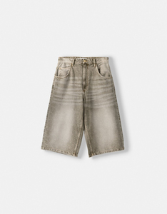 Shorts en jean super amples personnalisés pour hommes, style rétro vintage, tendance mode urbaine, denim marron délavé, longs shorts de skater - Product Image 3