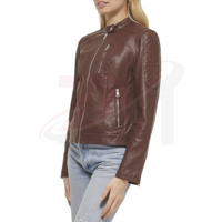 Vestes en cuir tendance couleur marron pour l'hiver, avec manches longues, pour femmes et unisexe.