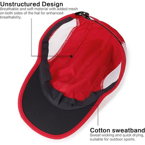 Gorra de béisbol de malla roja con paneles blancos en contraste, cierre ajustable con cinta adhesiva, gorra deportiva para exteriores para adultos - Product Image 3