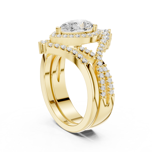 Bague Vintage Majestueuse en Or Jaune 18 carats avec Diamant de Laboratoire en Forme de Goutte Royale, Halo et Couronne Impériale, Style Ethnique pour Femme - Product Image 1