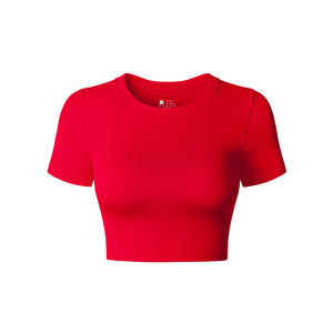 Tops courts pour femmes très vendus, pour la gym, le fitness, la yoga, entraînement, logo personnalisé, 100% coton, tissu jersey respirant - Product Image 2