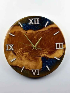 Luxury Tri-Color Epoxy Resin Wall Clock Live Edge Olive Wood Slab Round Silent Hanging <b>Watch</b> for Creative Home Office Decor - Product Image 1