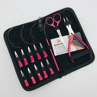 Juego de herramientas para extensiones de cabello con alicates aplicadores de microperlas, tijera, agujas de costura C tejidas y pinzas para secciones de cabello