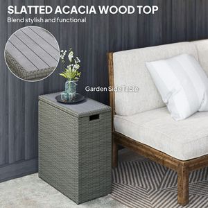 "17 Gallon Wicker Deck Storage <b>Box</b> with Acacia <b>Wood</b> Top for Patio Cushions & Garden <b>Tools</b>-Gray" - Product Image 6