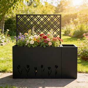 Set di 2 Fioriere in Acciaio Zincato Antiruggine con Traliccio, Cubo da 23,6 Pollici, per Uso Interno ed Esterno, Accessori per Orto Rialzato - Product Image 1