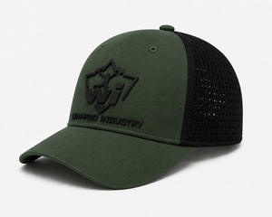 Casquette unisexe en maille ventilée vert olive et noir, chapeau de randonnée respirant avec visière incurvée et panneau logo - Product Image 2