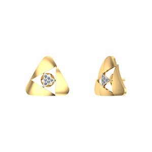 Pendientes con Forma de Triángulo, Pendientes de Diamantes en Oro Amarillo de 18K, Diseño Minimalista para Uso Diario de Mujeres - Product Image 3