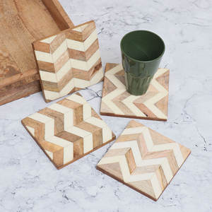 Posavasos de Resina con Patrón Chevron Hechos a Mano para Oficina, Posavasos Sencillos con Incrustaciones de Hueso para el Hogar, Posavasos de Madera de Mango y MDF para Hotel - Product Image 6
