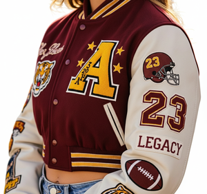 Chaqueta Varsity Corta Moderna Estilo Y2K para Mujer, Chaqueta Letterman con Logotipo Personalizado Disponible - Product Image 6