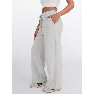 Pantalons de survêtement pour femmes taille haute personnalisés, taille XL, jambes larges, amples, décontractés, avec cordon de serrage, poches, respirants, athlétiques, évasés - Product Image 1