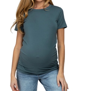 Camisetas de Maternidad de Manga Corta para Mujer, Cuello Redondo, Color Sólido, Lisas, Transpirables, 100% Algodón, Fabricación al por Mayor, OEM, ODM - Product Image 1