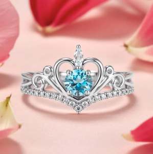Anillo de Boda Real para Ella en Plata de Ley con Piedra de Moissanita Azul - Product Image 4