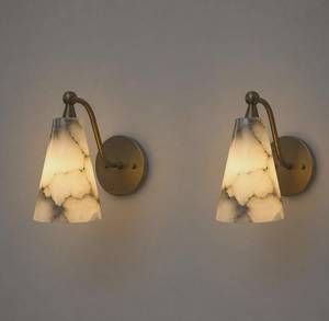 Modern Brass <b>Wall</b> Sconce With Marble Shade Indoor <b>Lighting</b> Fixture Study Room Decor <b>Remote</b> <b>Controlled</b> - Product Image 3