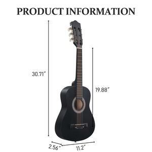 Chitarra Acustica Nera Opaca da 30 Pollici con Plettri, Corde, Capotasto, Custodia, Accordatore, Tracolla per Principianti e Viaggi, Realizzata in Abete Massello, Palissandro e Acciaio - Product Image 2