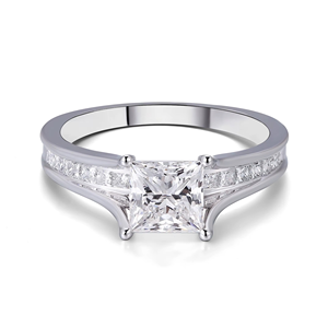 แหวนเพชรทรงปรินเซสคัท 1 กะรัต ทองคำขาว 10K รับรองโดย IGI แหวนแฟชั่นสำหรับผู้หญิง แหวนหมั้น แหวนแต่งงานสำหรับสุภาพสตรี - Product Image 2