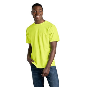 Camiseta de Manga Corta para Hombre, Color Amarillo Neón, Corte Regular, Cuello Redondo, Informal, Color Sólido, Jersey de Algodón, Camiseta de Seguridad de Alta Visibilidad - Product Image 1