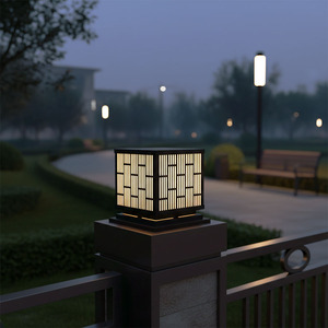 Exterior Geometric LED Pillar <b>Light</b>, 8-inch Black Steel Outdoor Villa <b>Post</b> Lantern, Warm 220V Decorative Gate Lamp - Product Image 3