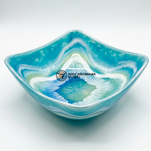 ชามตกแต่งทรงโค้งสีน้ำเงินสวยหรู เป็นมิตรกับสิ่งแวดล้อม ทำด้วยมือ ชามเสิร์ฟผลไม้ดีไซน์ทันสมัย สำหรับโต๊ะอาหารและห้องครัว - Product Image 1