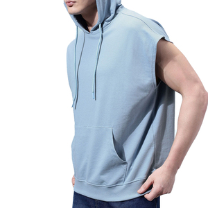 Haut de sport sans manches pour homme en coton et polyester, doux et léger, avec capuche, pour l'entraînement et la gym, personnalisable OEM, marque privée - Product Image 3