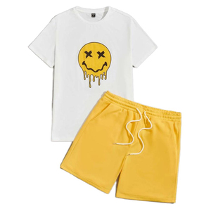 Nouvel ensemble 2 pièces T-shirt et short pour homme, style décontracté chic, respirant, en polyester/coton, uni, streetwear, brodé et sérigraphié - Product Image 5