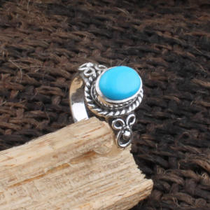 Anillo con Bisel de Turquesa Natural, Plata de Ley 925, Estilo Vintage, Piedra Azul, Joyería de Turquesa Genuina para Mujer - Product Image 5