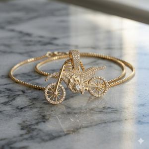 Pendentif Collier Personnalisé Plaqué Or 10K avec Diamant Moissanite, Style Moto, Tendance Hip Hop Motocross, pour Motard, Breloques - Product Image 3