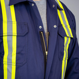Combinaisons de travail unisexes bleu marine réfléchissantes et respirantes en coton, uniformes de sécurité industrielle avec bandes jaunes pour une utilisation intensive - Product Image 3
