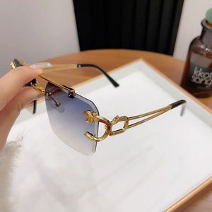 High Quality Stylish Retro Leopard Head Double Bridge Square Frameless UV400 <b>Sunglasses</b> for Men Outdoor & Beach Use Luxury - Product Image 1