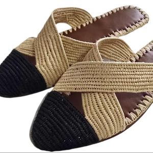 Raffia <b>Slide</b> Sandals Women, Boho Summer Flats, Moroccan Babouche Slippers, Straw Mules, Beach Shoes EU 40 - Product Image 1