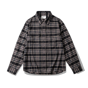 Chemise à carreaux pour homme, manches longues, 100% coton flanelle, col rabattu, boutonnée, manches longues, vêtement d'hiver, chemise en flanelle effet vieilli - Product Image 6