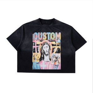 Camiseta de moda urbana personalizada de corte holgado para hombre, camisetas extragrandes de algodón grueso con estampado gráfico. - Product Image 2