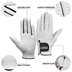 OEM Custom Logo Sheepskin Adjustable Hook & Loop Closure Breathable Non-Slip Men's Golf <b>Gloves</b> with Embossed Printing - Product Image 4